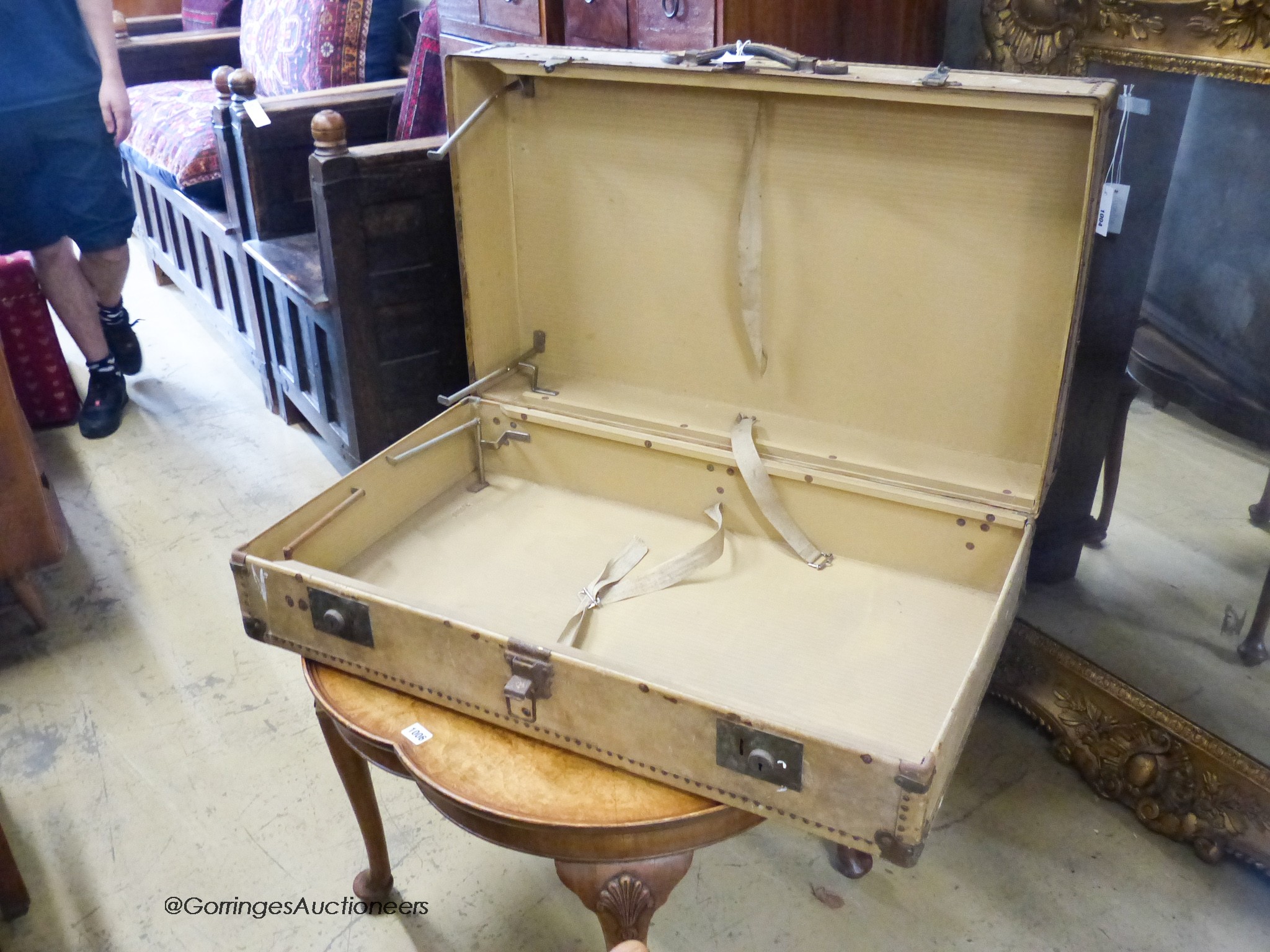 A large early 20th century vellum suitcase, W-84, D-50cm.